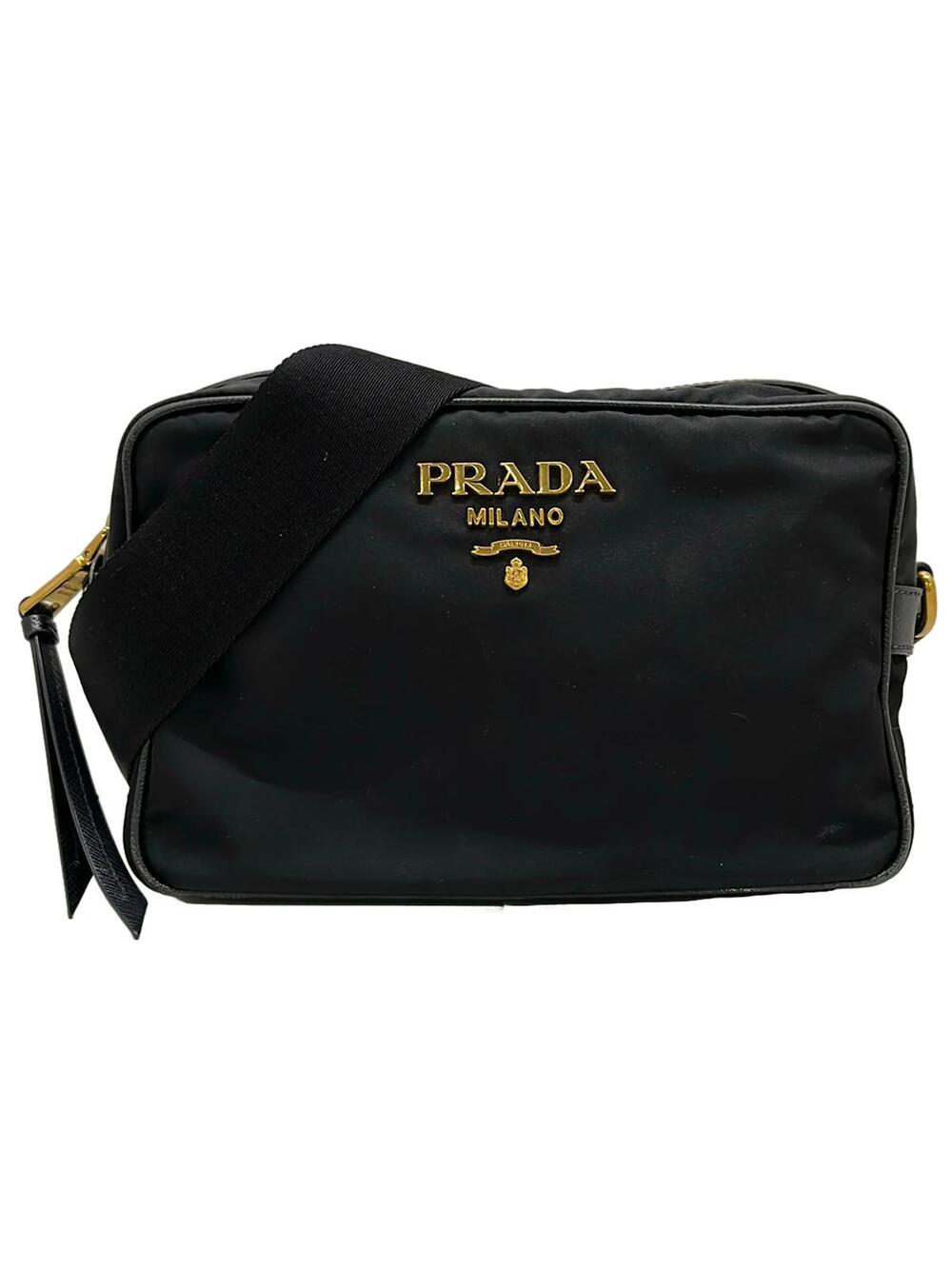 Prada Black Gold Nylon Shoulder Bag #360627P82B